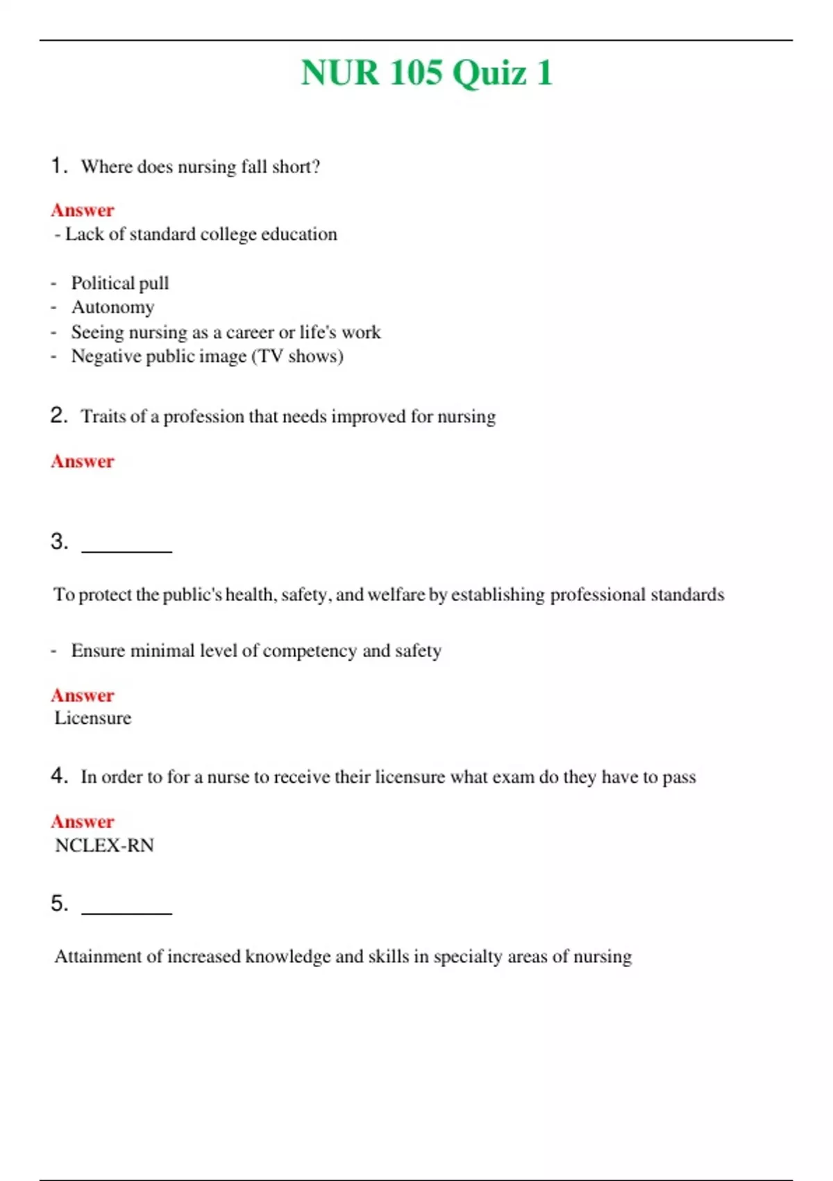NUR 105 ( LATEST 2024 / 2025 ) QUIZ 1 | NEW FULL QUESTIONS AND ANSWERS ...