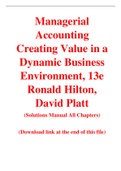 Managerial Accounting Creating Value in a Dynamic Business Environment 13th Edition By Ronald Hilton, David Platt (Solutions Manual)
