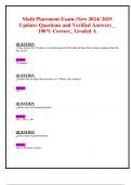 Math Placement Exam &lpar;New 2024&sol; 2025 Update&rpar; Questions and Verified Answers &lowbar; 100&percnt; Correct&lowbar; Graded A