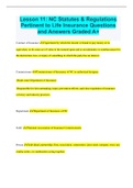 Lesson 11: NC Statutes & Regulations Pertinent to Life Insurance Questions and Answers Graded A+