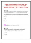 College Math Placement Exam &lpar;New 2024&sol; 2025 Update&rpar; Questions and Verified  Answers with Steps &lowbar; 100&percnt; Correct&lowbar; Graded A 
