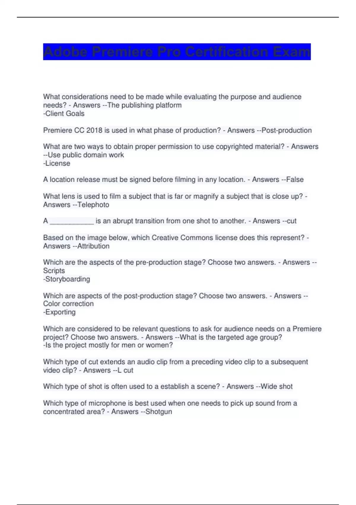 Adobe Premiere Pro Certification Exam Questions And Answers Adobe