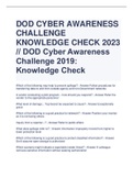 Exam (elaborations) DOD Cyber Awareness  DOD CYBER AWARENESS  CHALLENGE  KNOWLEDGE CHECK 2023
