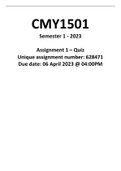 CMY1501 Assignment 1 (Quiz) Semester 1 - 2023