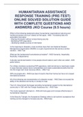 HUMANITARIAN ASSISTANCE RESPONSE TRAINING &lpar;PRE-TEST&rpar; ONLINE SOLVED SOLUTION GUIDE WITH COMPLETE QUESTIONS AND ANSWERS JKO Course &lpar;9&period;5 hours&rpar;