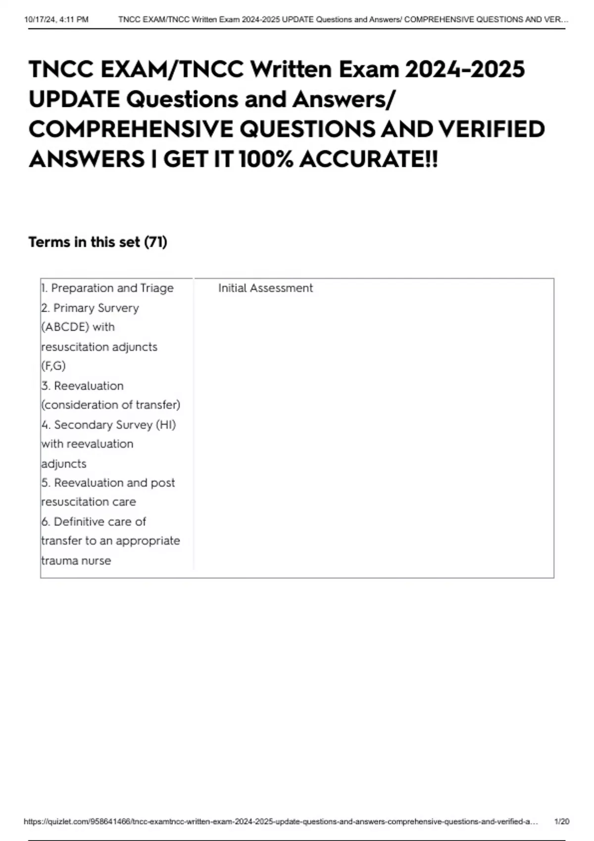 TNCC EXAM/TNCC Written Exam UPDATE Questions and Answers/ COMPREHENSIVE ...