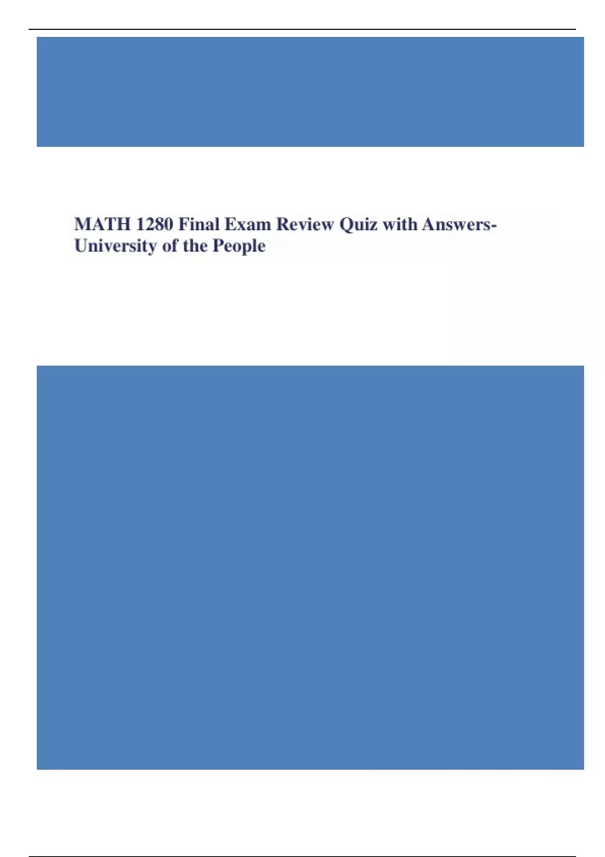MATH 1280 Final Exam Review Quiz with Answers- University of the People ...