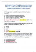 INTRODUCTION TO MEDICAL ASSISTING LATEST ACTUAL EXAM WITH COMPLETE QUESTIONS ALREADY GRADED A&plus;