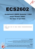 ECS2602 Assignment 2 (QUIZ) Semester 1 2023  (706941)