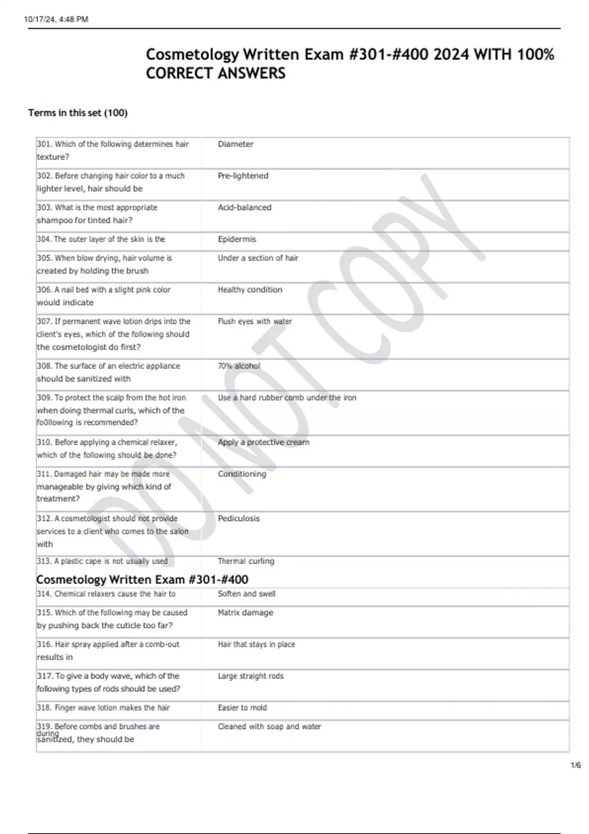 Cosmetology Written Exam - WITH 100- CORRECT ANSWERS - CBV - Chartered ...