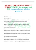 ATI TEAS 7 READING QUESTIONS WITH ANSWERS  latest update april 2023 guaranteed exam solutions graded A