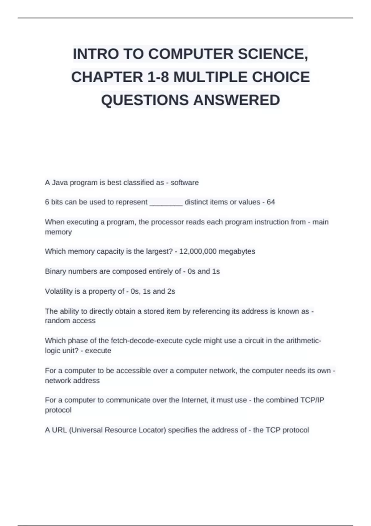 Exam (elaborations) Computer science Computer Science questions with ...