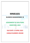 MNB1601 ASSIGNMENT 2 SOLUTIONS, SEMESTER 1, 2023