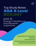 AQA A Level Biology Notes: Unit 5 - Energy transfers in and between organisms (A* Achieved)