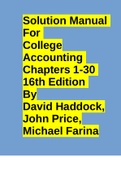 Solution Manual for College Accounting Chapters 1-30 16th Edition David Haddock, John Price, Michael Farina