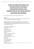 COMP 378 COMPUTER SCIENCE 378: INTRODUCTION TO DATABASE MANAGEMENTSAMPLE FINAL EXAMINATION ACTUAL ONLINE WRITTEN QUESTIONS AND ANSWERS