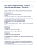 NTR Final Exam 2023-2024 Practice Questions and Answers Complete