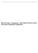 PHI 105 Topic 5 Assignment &colon; ARGUMENTATIVE ESSAY First Draft- Marijuana Legalization&period;
