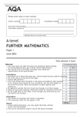 AQA A level FURTHER MATHEMATICS Paper 1 June 2022 QUESTION PAPER and FINAL MARK SCHEME BUNDLE