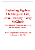 Beginning Algebra, 13e Margaret Lial, John Hornsby, Terry McGinnis (Test Bank)
