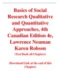 Basics of Social Research Qualitative and Quantitative Approaches, 4th Canadian Edition 4e, Lawrence Neuman Karen Robson (Test Bank)