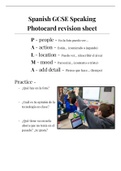 GCSE AQA Spanish Speaking Photocard Help sheet