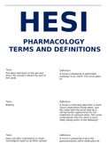 HESI PHARMACOLOGY TERMS AND DEFINITIONS