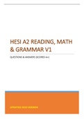 HESI A2 READING, MATH & GRAMMAR V1 - QUESTIONS & ANSWERS (SCORED A+) UPDATED 2023