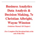 Business Analytics Data Analysis & Decision Making, 7e Christian Albright, Wayne Winston (Solution Manual)