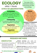 Summary of ecology / Levels of organization on an ecosystem / Research methods