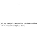 Biol 235 Sample Questions and Answers Rated A+ (Athabasca University) Test Bank.