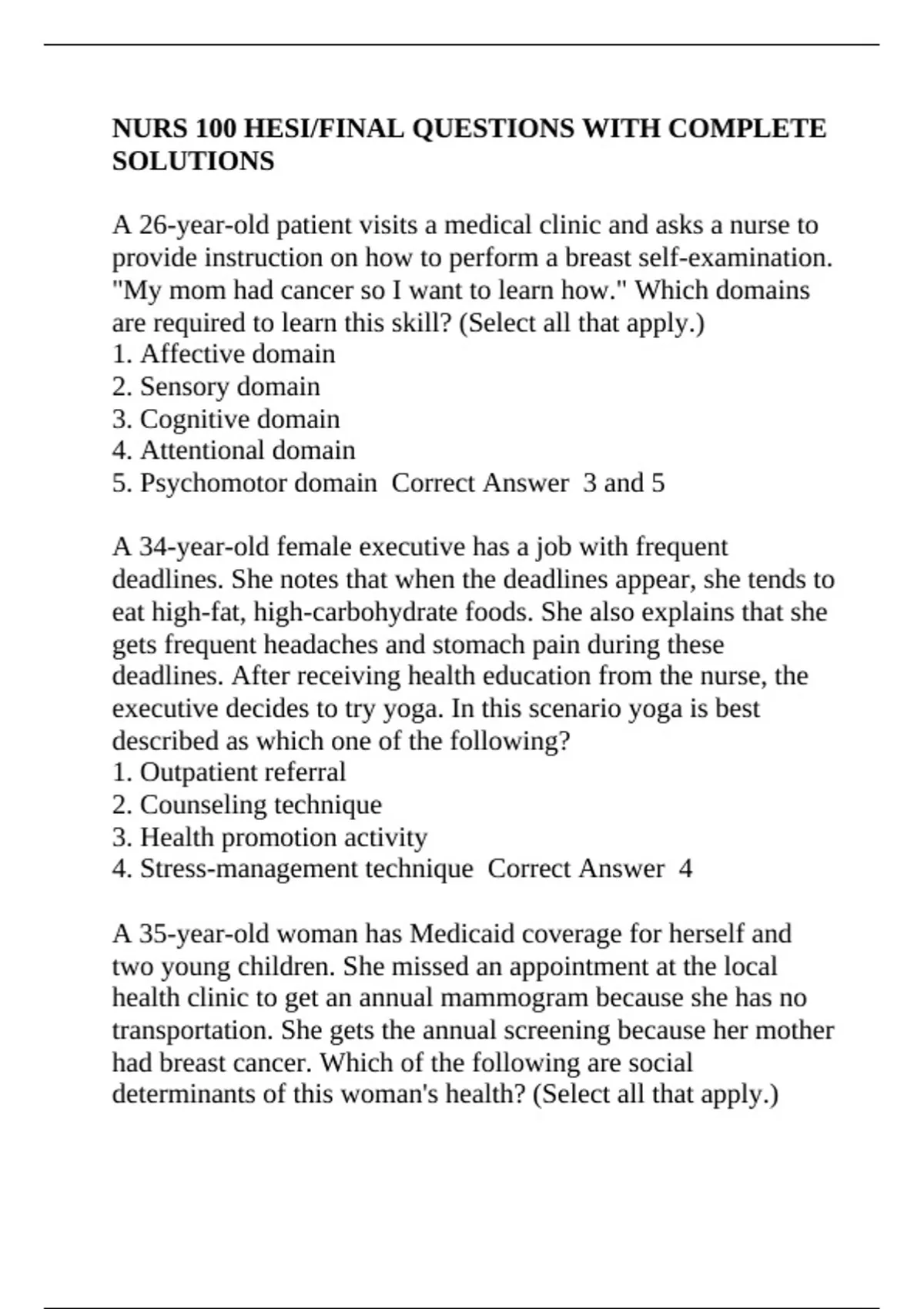NURS 100 HESI/FINAL QUESTIONS WITH COMPLETE SOLUTIONS - NURS 100 ...