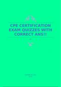 CPE CERTIFICATION EXAM QUIZZES WITH CORRECT ANS&excl;&excl;