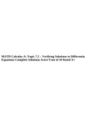 MATH Calculus A: Topic 7.2 – Verifying Solutions to Differential Equations Complete Solutions Score 9 out of 10 Rated A+.