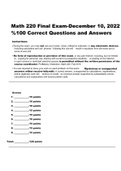 Math 220 Final Exam-December 10&comma; 2022 &percnt;100 Correct Questions and Answers&period;