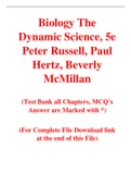 Biology The Dynamic Science, 5e Peter Russell, Paul Hertz, Beverly McMillan (Test Bank)