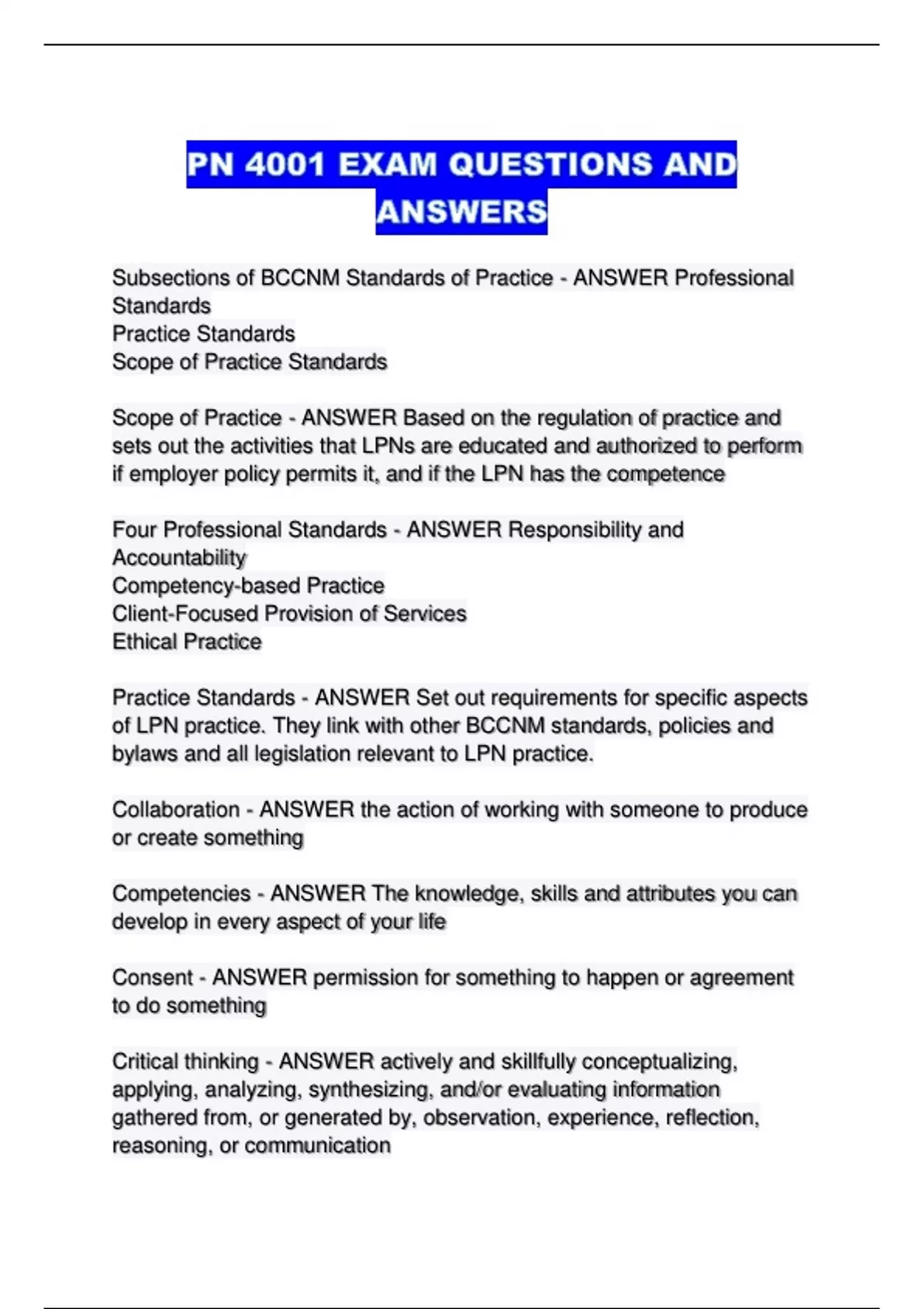 PN 4001 EXAM QUESTIONS AND ANSWERS PN 4001 Stuvia US PN 4001 EXAM QUESTIONS AND ANSWERS PN 4001 Stuvia US