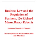 Business Law and the Regulation of Business, 13e Richard  Mann, Barry Roberts (Solution Manual)