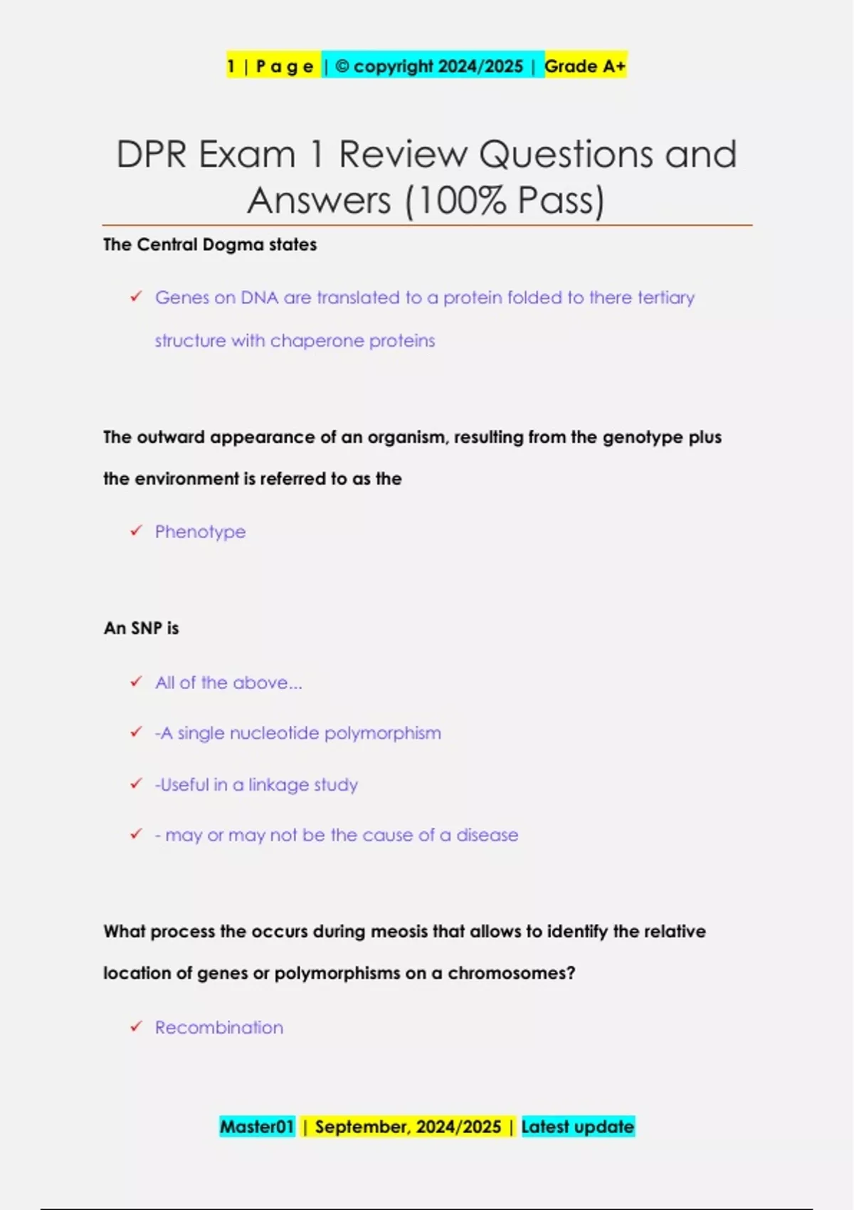 DPR Exam 1 Review Questions and Answers (100% Pass) - DPR - Stuvia US