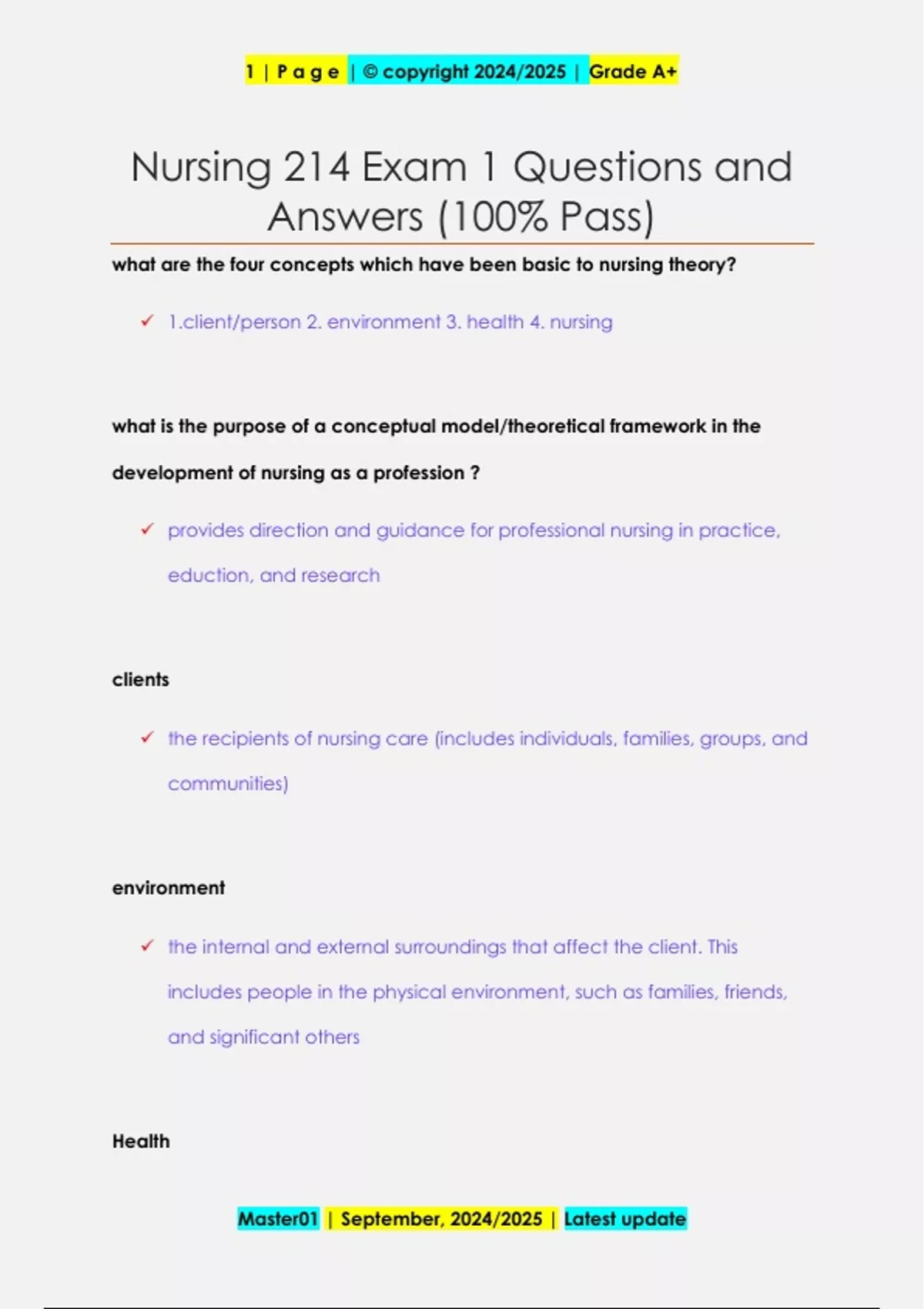Nursing 214 Exam 1 Questions and Answers (100% Pass) - Nursing 214 ...