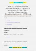 NUR 214 Unit 1 Exam&colon; Role  Transition&comma; Professional Behaviors&comma;  Assessment&comma; Safety&comma; Clinical  decision making&comma; Perfusion Questions and Answers &lpar;100&percnt; Pass&rpar;