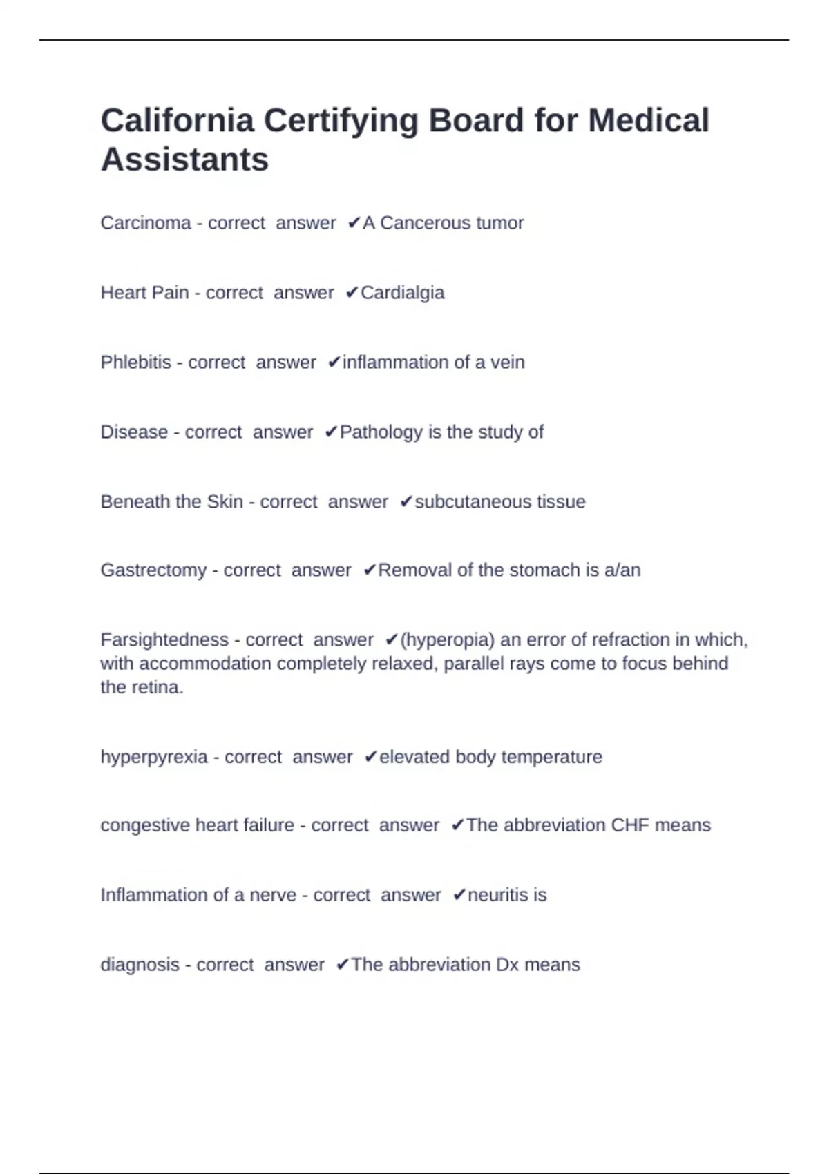 California Certifying Board for Medical Assistants Question and answers