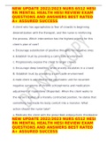 NEW UPDATE 2022&sol;2023 NURS 6512 HESI RN MENTAL HEALTH HESI REVIEW EXAM QUESTIONS AND ANSWERS BEST RATED A&plus; ASSURED SUCCESS