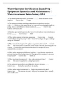 Water Operator Certification Exam Prep - Equipment Operation and Maintenance&period; I Water treatment Introductory Q&A
