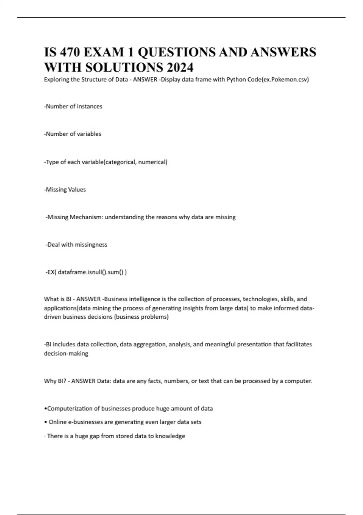 IS 470 EXAM 1 QUESTIONS AND ANSWERS WITH SOLUTIONS 2024 - GXMO - Stuvia US