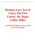 Business Law, Text & Cases; The First Course, 14e Roger LeRoy Miller (Solution Manual with Test bank)	