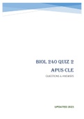 BIOL 240 QUIZ 2 APUS CLE- QUESTIONS & ANSWERS &lpar;Scored A&plus;&rpar; 2023