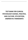 TEST BANK FOR CLINICAL PSYCHOLOGY SCIENCE, PRACTICE, AND CULTURE, 4TH EDITION, ANDREW M. POMERANTZ