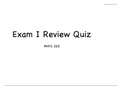 PHYS 222 Exam 1 Review Quiz with Answers- The University of Tennessee, Knoxville