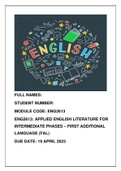ENG12613 - Applied English Literature for Intermediate Phases – First Additional Language (FAL)   ASSIGNMENT 01 2023. Short and long questions with answers/elaborations or solutions.